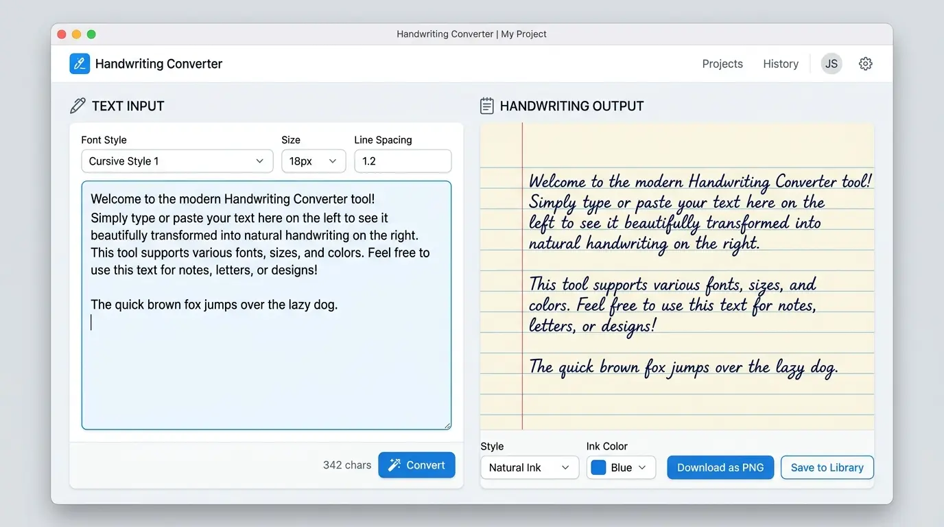 free text to handwriting converter tool at handwritingmaker.com